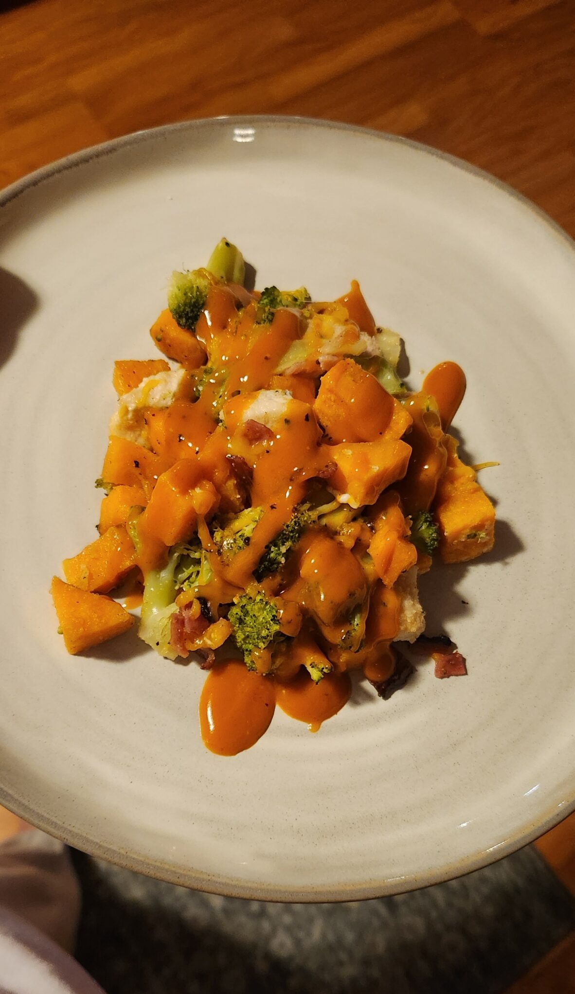 Buffalo Chicken Sweet Potato Bake